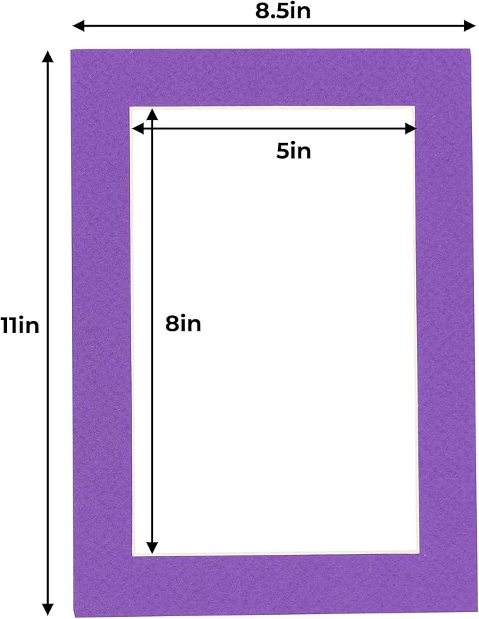 5.5x8.5 Mat for 8.5x11 Frame - Precut Mat Board Acid-Free Purple 5.5x8.5 Photo Matte for a 8.5x11 Picture Frame, Premium Matboard for Family Photos, Show Kits, Art, Picture Framing, Pack of 25 Mats