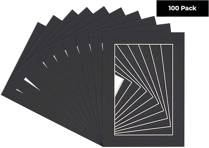 5x7 Mat for 8.5x11 Frame - Precut Mat Board Acid-Free Black 5x7 Photo Matte Made to Fit a 8.5x11 Picture Frame, Premium Matboard for Family Photos, Show Kits, Art, Picture Framing, Pack of 100 Mats