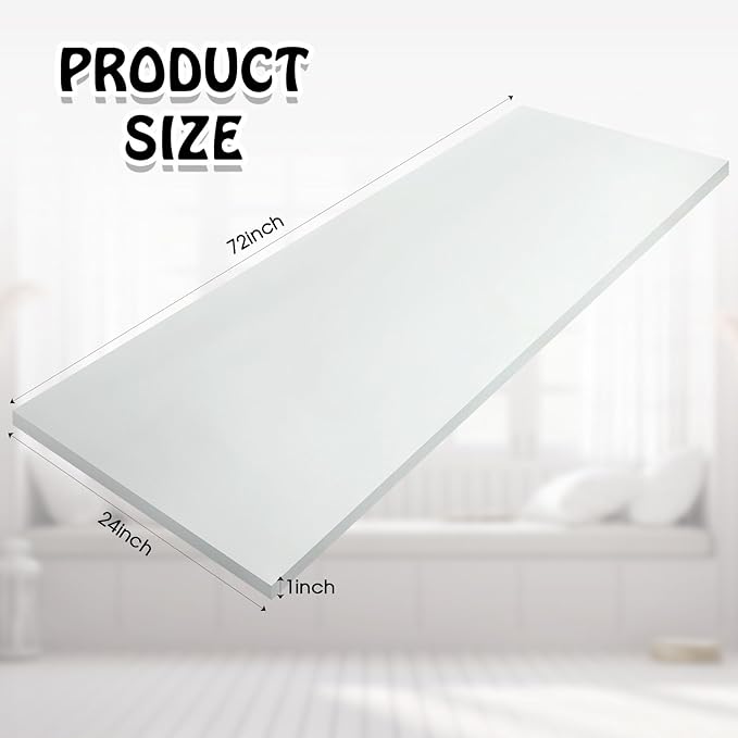 Amylove Polyurethane Foam 24" x 72" High Density Cushion Upholstery Foam Sheet for Seat Replacement DIY Projects Chairs Headboards Sofas Home(1" x 24" x 72",White)