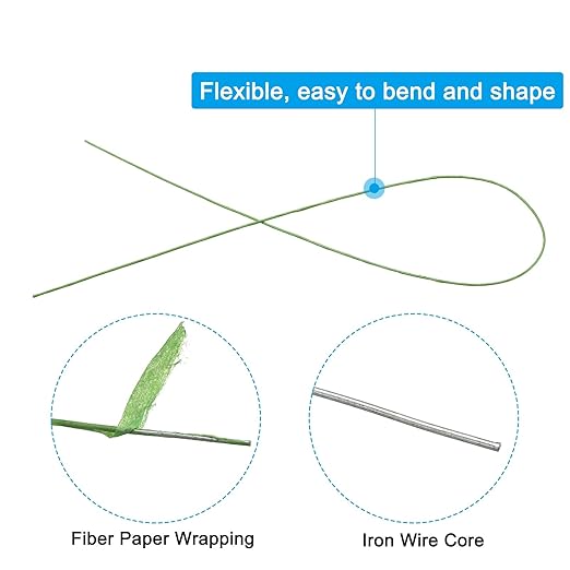 PATIKIL 24 Gauge 16" Floral Stem Wire, 100 Pcs Paper Wrapped Iron Artificial Flower Stem Accessories for DIY Bouquet Stem and Craft Decoration, Light Green