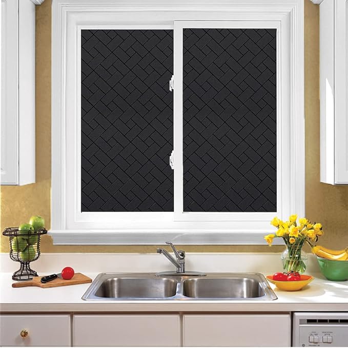 Qualsen Frosted Glass Window Film - No Glue Static Cling Window Stickers, Removable Sun UV Protection for Home Office Kitchen, 23.6 x 78.7 inch, 60x200cm (Black)