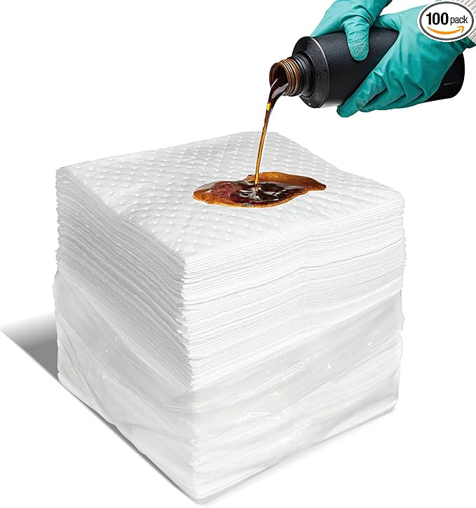 Smaafit Oil Absorbent Pads Heavyweight Dimpled Pad Garage Accessories, Oil-Only Absorbent Mat Pad for Absorbing Protecting Home Garage Basement, 30 Gal Total (100 Pcs, White, 17.5 x13.5 Inch)