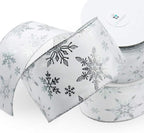 CT CRAFT LLC Satin with Silver Snowflake Wired Ribbon 2.5 Inch x 10 Yards for Christmas Home Decor Tree Topper Bow Gift Wrapping DIY Crafts Wreath Garland