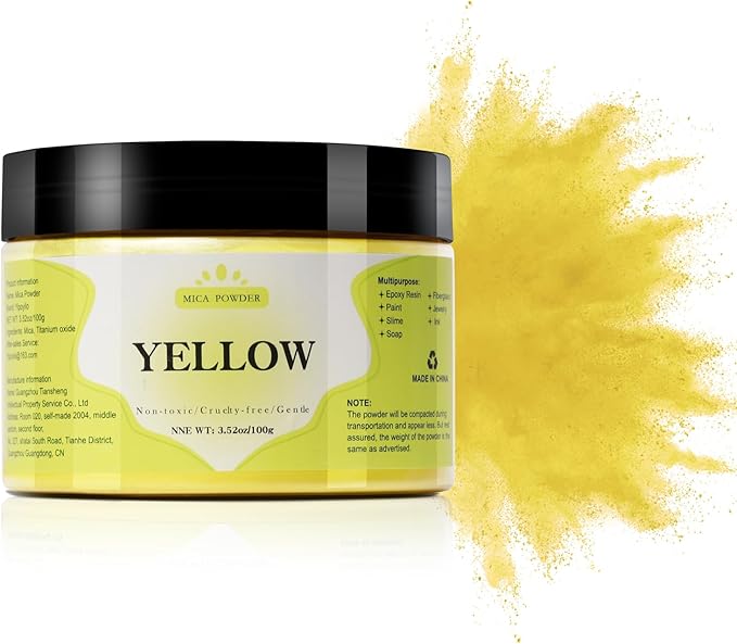 Mica Powder - 100g Mica Powder for Epoxy Resin - Metallic Color Pigment for Resin, Soap, Bath Bombs, Eye Shadow, Nails, DIY Crafting Projects etc. (Yellow)