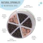 Sweets Indeed Dye-Free Chocolate Sprinkles – 2.75 oz 6-Cell Mix with Jimmies, Star Shapes & Confetti Circles | Natural Brown Sprinkle Set for Cookies, Cakes, Cupcakes & Dessert Decorating