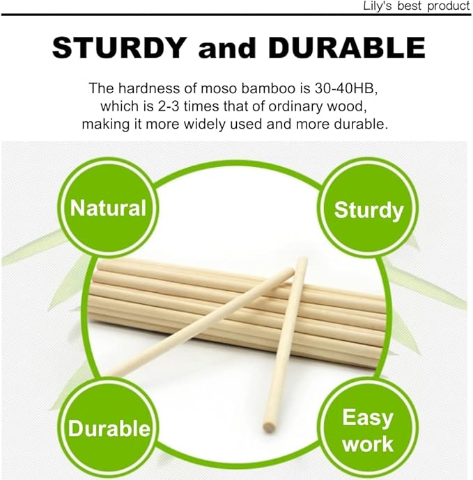 HOPELF 100PCS Dowel Rods - 1/4 x 12 Inch Bamboo Sticks - for Crafts, Cake Dowels and DIYers