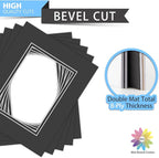 Mat Board Center, Double Mat - Acid Free, 8-ply Thickness, White Core - for Pictures, Photos, Framing (Black Over Black, 8x10 for 5x7, Pack of 5)