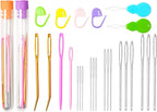 Hekisn 45Pcs Large Eye Blunt Yarn Needles kit, Assorted Sizes Bent Tapestry Darning Needle, Sewing Needles with Needle Threaders & Stitch Markers for Knitting Crochet (Orange&Purple)