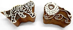 Lion Tiger Wooden Blocks Stamps for Printing on Textiles, Pottery Crafts,Henna, Scrapbooking (Set of 2)
