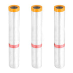HARFINGTON 3 Rolls Pre-Taped Masking Film 177.2" x32.8ft Double Adhesive Tape and Drape Painters Plastic Drop Cloth Film with Tape Plastic Sheeting for Automotive Painting Covering