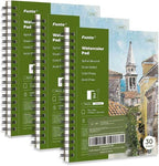 Funto Watercolor Pad 10x7, 3-Pack, 90 Sheets, 140 lb/300 GSM, Double-Sided, Cold Press, Spiral Bound, Heavyweight Paper for Watercolor Painting