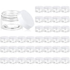 Eternal Moment 36 Pack 1 OZ Plastic Jars Round Clear Cosmetic Container Jars with White Lids, Perfect for Lotion, Slime，Cream, Ointments, Makeup, Eye Shadow, Samples, Pot, Travel Storage
