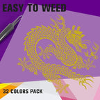 Heat Transfer Vinyl Bundle - 43 Pack 12" x 10" PU Iron on Vinyl for T-Shirt, 32 Assorted Colors HTV Vinyl for Heat Press Machine - Easy to Cut, Weed & Transfer