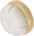 HARFINGTON Wooden Base Pin Cushion Japanese Style Cute Needle Holder Pincushions Round for Sewing Quilting Needlework DIY Crafts, Cream