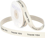 Thank You Ribbon - 5/8 Inch x 12 Yards Natural Twill Tape Ribbon, Cotton Herringbone Ribbons for Gift Wrapping, Birthdays, Weddings, Christmas, Anniversaries, Valentine's Day, Mother's Day