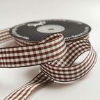 Micomon Brown and White Gingham Ribbon Buffillo Gingham Ribbon 25 Yards Each Roll 100% Polyester (5/8", Brown)