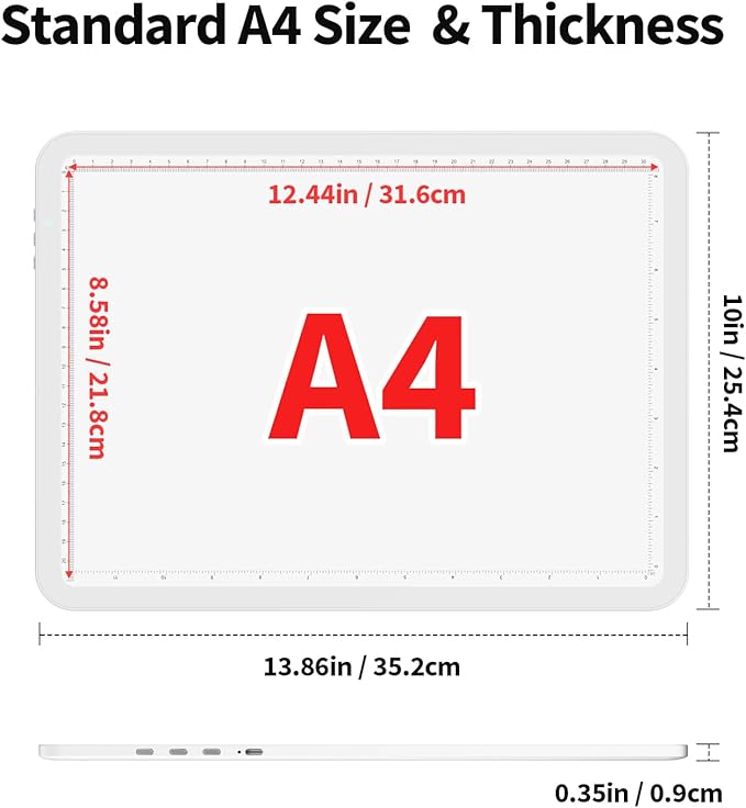 Zocelight Rechargeable A4 Light Board for Diamond Painting,Magnetic Bright Light Box for Tracing,Wireless LED Light pad with Physical Buttons,3 Colors,Dimmable 9000LUX Lightbox for Drawing,Sketching