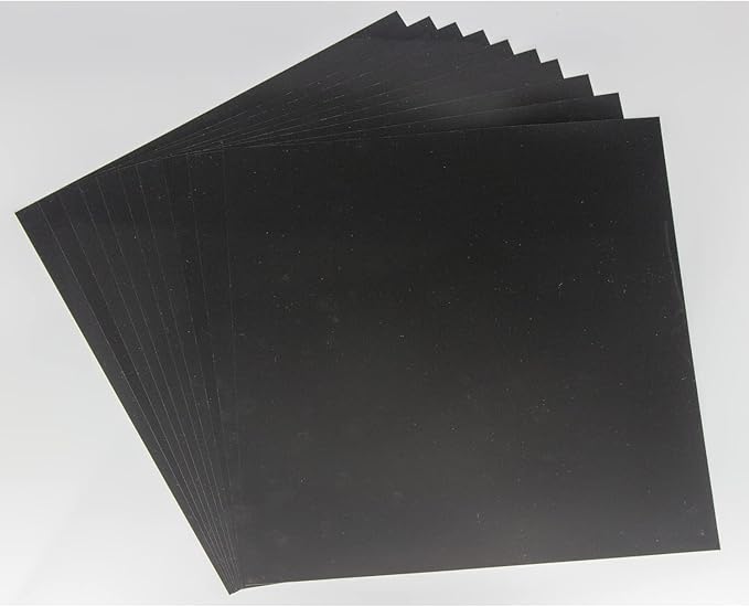 Opaque Black Plastic Sheets, 7.5mil (.0075") 12” X 12” Craft PET Film, PET Stencil Material, Glossy and Flexible Plastic Sheet for Crafts, Cricut, Silhouette Cameo, Sign Makers (10 Pack)