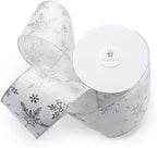 CT CRAFT LLC Satin with Silver Snowflake Wired Ribbon 2.5 Inch x 10 Yards for Christmas Home Decor Tree Topper Bow Gift Wrapping DIY Crafts Wreath Garland