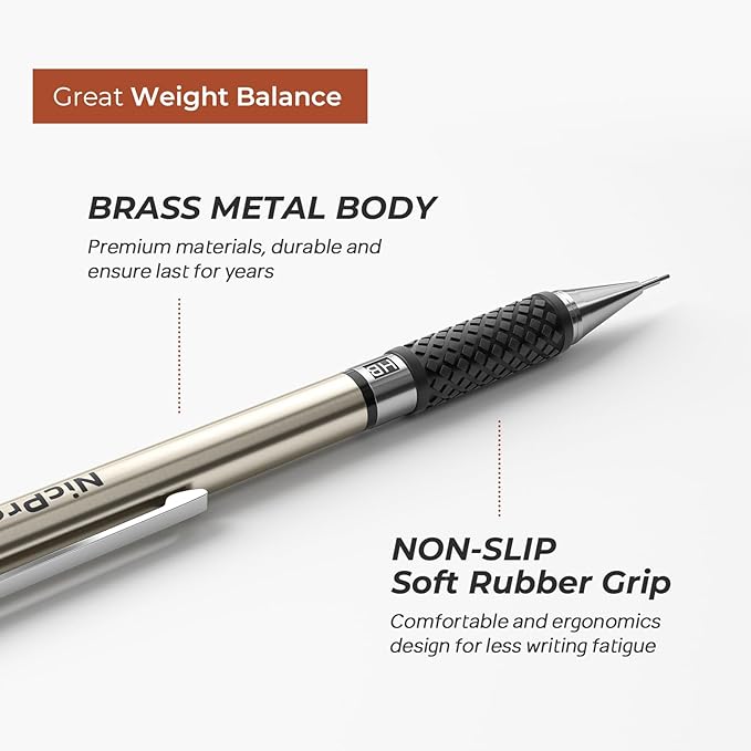 Nicpro 0.5 mm Art Mechanical Pencils Set in Gift Case, 6 PCS Metal Drafting Pencil 0.5mm with 6 Tube HB Lead Refills & 18 PCS Eraser Refills for Adults, Children, Artist Writing, Drawing, Sketching