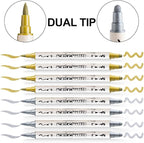 TRANSON 4 Silver and 4 Gold Paint Markers Brush and Bold Dual-tip Acrylic Paint Marker Set for Rock Painting Glass Canvas Wood Leather Ceramic Painting