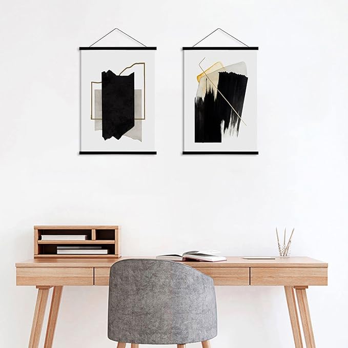 WITCOLOR 36 Inch Wide Magnetic Frames, Strong Magnet, Wood Poster Hanger for Diamond Painting, Maps, Pictures, Prints, Scrolls, Canvas Artwork, Movie Poster, Bedroom, Office (Black)