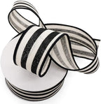 CT CRAFT LLC Striped Canvas Cotton Ribbon 2.5" x 50 Yards Ivory/Black Stripes for Thanksgiving Christmas Home Décor Gift Wrapping Outdoor Tree Topper Bow Wreath