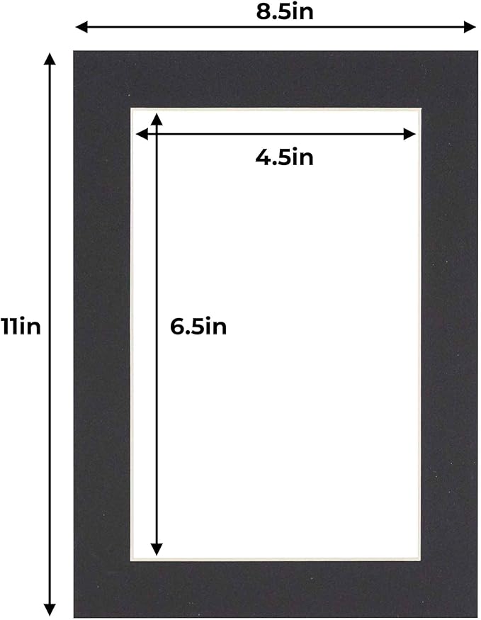 5x7 Mat for 8.5x11 Frame - Precut Mat Board Acid-Free Show Kit with Backing Board, and Clear Bags Black 5x7 Photo Matte Made to Fit a 8.5x11 Picture Frame Matboard for Framing, Pack of 100 Mats