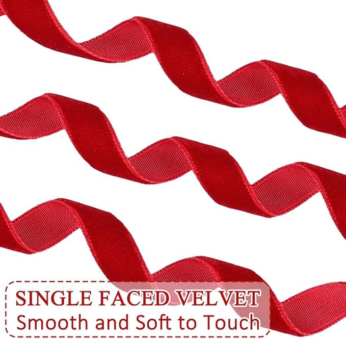 Red Velvet Ribbon, 0.39 Inch x 20 Yards Single Faced Red Ribbon for Gift Wrapping, Bow Making, Christmas Tree Decorations, Wreath Making and DIY Crafts (10 Yards Each Roll)