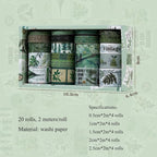 MAFELOE Decorative Vintage Washi Tapes Set 20 Rolls 2 Meters Long, Adhesive Scrapbook Junk Journaling Art Craft Collage Supplies-Forest Dream Series-Green (WT-M4-SLMJ)