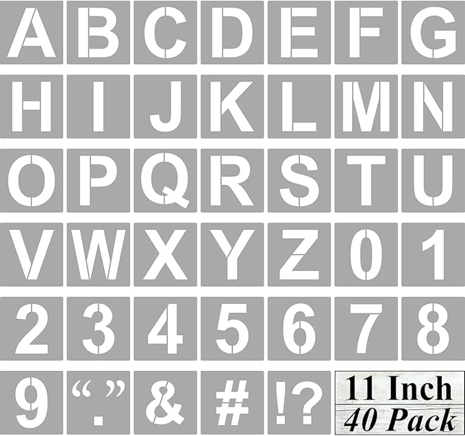 Alphabet Letter and Number Stencils 11 Inch - 40 Pack Large Letters and Numbers Stencil Templates with Signs for Painting on Wood, Reusable Number Letter Stencils for Chalkboard Signs & Wood Wall Art
