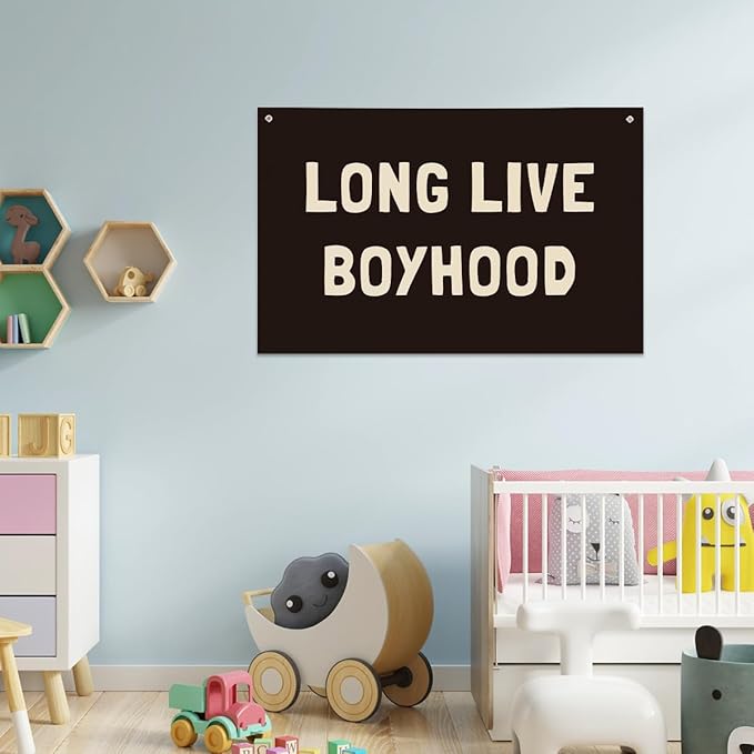 Long Live Boyhood Banner, Boys Room Decor, Canvas Banner Wall Hanging Flag Decor for Nursery Playroom Toddler Room