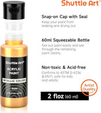 Shuttle Art 30 Colors Metallic Acrylic Paint, Artist Grade Metallic Paint in Bottles (60ml, 2oz), Rich Pigmented, High Viscosity, Non-Toxic for Artists, Beginners on Rocks Crafts Canvas Wood Fabric