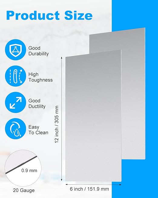 4 Pcs 20 Gauge Sheet Metal Plates, 12" x 6" Cold Rolled Steel Plates, Weldable Steel Sheet Metal for Professional, Industrial, DIY Use