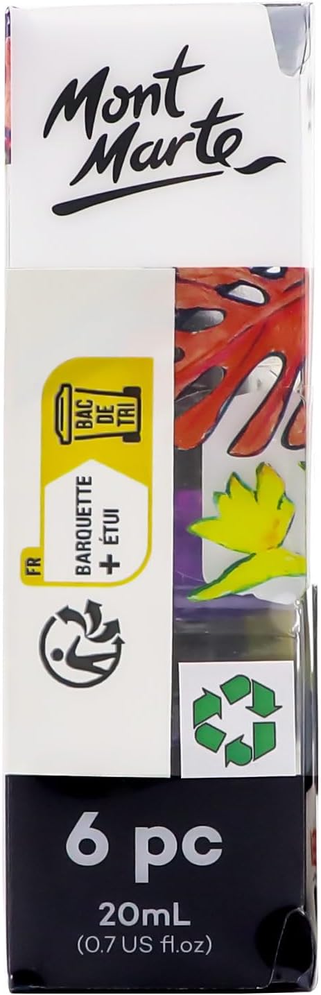Mont Marte Acrylic Ink Premium 6pc x 20ml (0.7 US fl.oz), Acrylic Inks for Artists, Fluoro Colors, Ideal for Air Brush, Pouring Art, Scrapbooking, Ink Drawing, Mixed Media