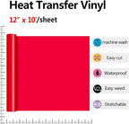 RENLITONG Red HTV Iron on Vinyl 12Inch by 10ft Roll Heat Transfer Vinyl for T-Shirt HTV Rolls for All Cutter Machine - Easy to Cut & Weed for Heat Transfer Design