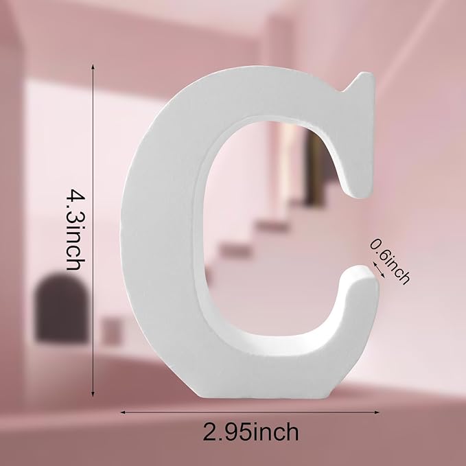 Wood Letters 4.3 Inch, White Unfinished Wood Letters for Graft, Wooden Letters for Wall Decor, Standing Letters for Bedroom, Home, Birthday, Party, DIY Graft (C)