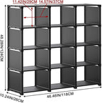 12 Cube Storage Organizer Book Shelves, DIY Open Stackable Bookshelf, Extra Large Plastic Bookcase Rack for Bedroom, Living Room, Home Office