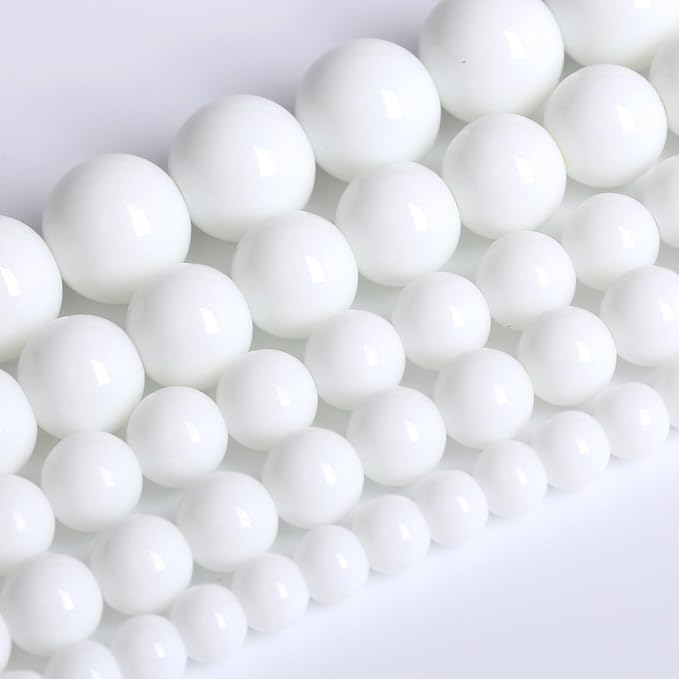 12MM Natural Stone White Porcelain Agate Beads Round Loose Stone Beads for Jewelry and Bracelets Making 32pcs 1 Strands 15"