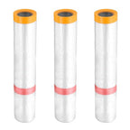 HARFINGTON 3 Rolls Pre-Taped Masking Film 157.5" x32.8ft Double Adhesive Tape and Drape Painters Plastic Drop Cloth Film with Tape Plastic Sheeting for Automotive Painting Covering
