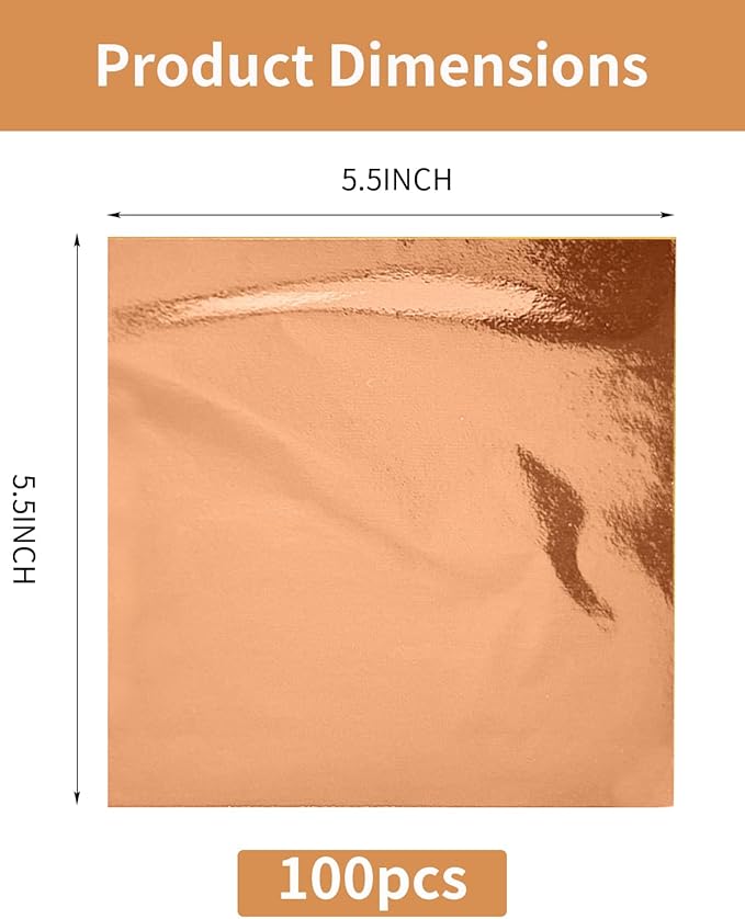 Luckymica Gold Leaf Sheets, 100 Pcs Adequate Gold Foil Sheets for Arts, Crafts, Decoration, Gilding, Paints, DIY, 5.5" x 5.5", Rose Gold, U03