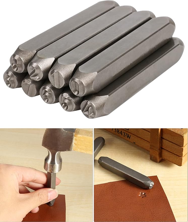 YKLP 1/4" Metal Number Stamps Set, 6mm Steel Number Punch DIY Tool for Leather, Brass, Aluminum, Mild Steel 9Pcs(0-9)