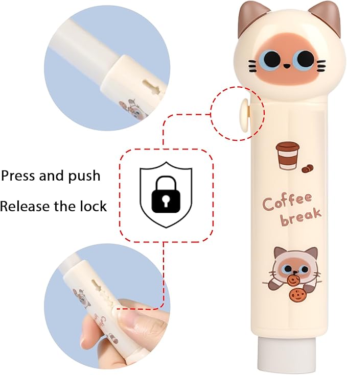 4PCS Cute Retractable Cat Pencil Eraser, Cute Cartoon Cat Pencil Erasers in Four Colors,Suitable for School Home Office Supplies