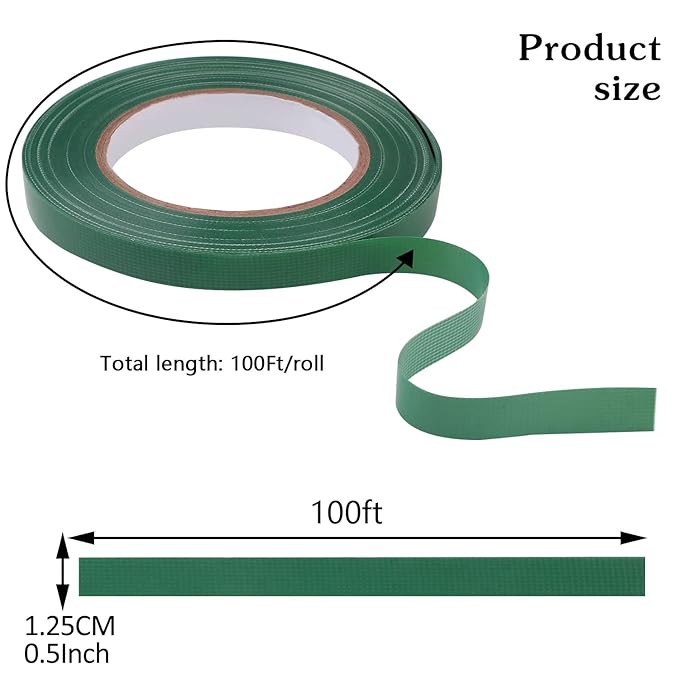 Prudiut 2 Roll Green Floral Tape Waterproof Florist Tape, 1/2" Wide Flower Wrap Tape Floral Tape for Fresh Flower Bouquet Wrap Flower Arrangements Crafts (100Ft/33.4 Yd)