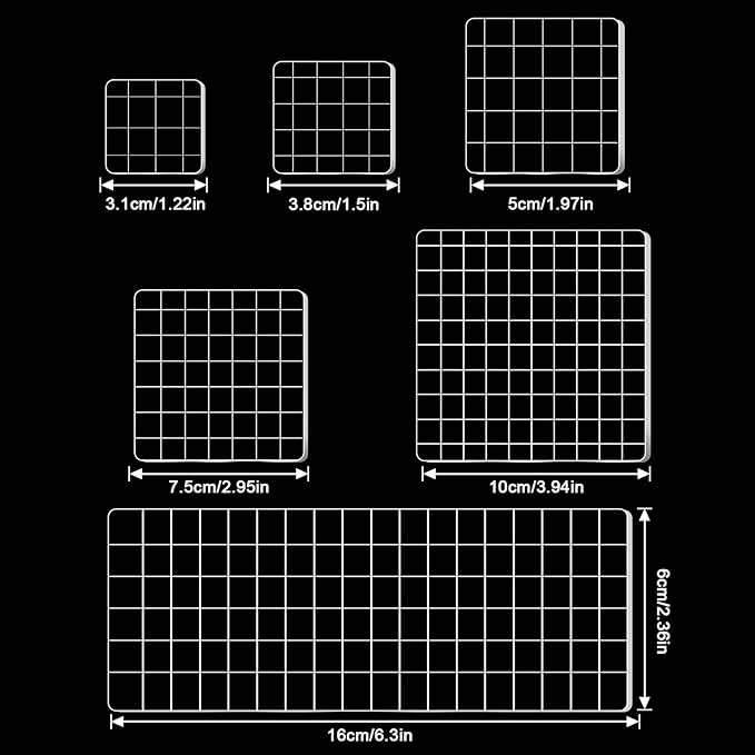 6PCS Acrylic Stamp Block with Grid Lines, Clear Stamping Blocks Tool Decorative Stamp Blocks Square Display Block Set Props for DIY Crafts Scrapbooking Card Making