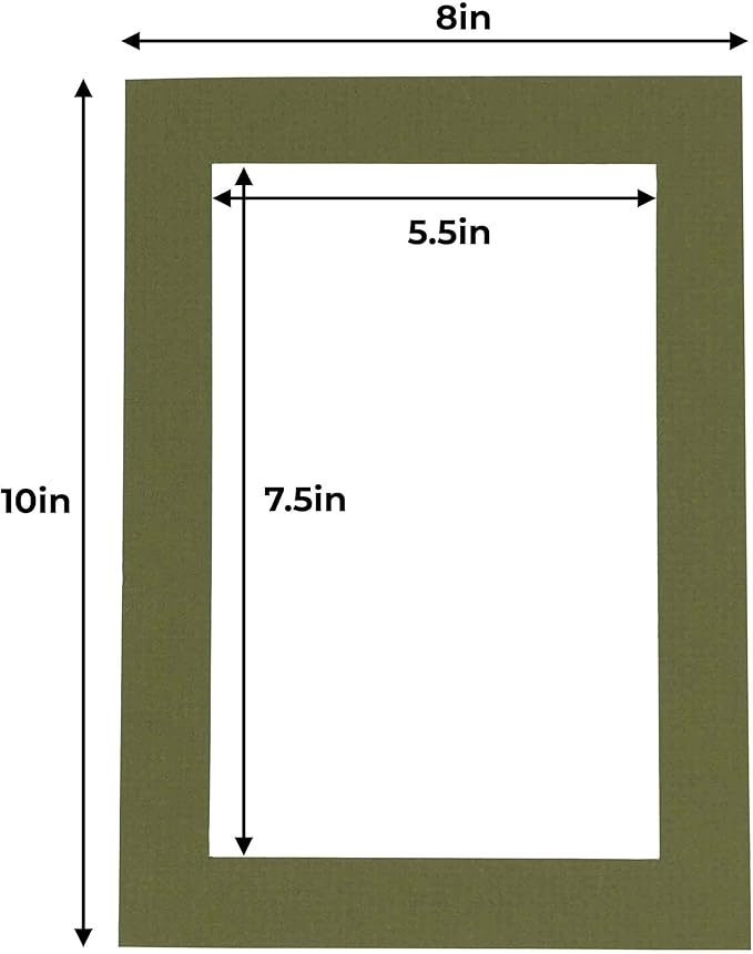 6x8 Mat for 8x10 Frame - Precut Mat Board Acid-Free Dill Green 6x8 Photo Matte Made to Fit a 8x10 Picture Frame, Premium Matboard for Family Photos, Show Kits, Art, Picture Framing, Pack of 10 Mats