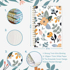 A5 Blank Notebook - 70 Sheets/140 Pages Blank Paper Notebook, 100 GSM Thick White Paper, 5.8" x 8.3" Spiral Blank Journal, Flowers