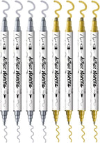 TRANSON 4 Silver and 4 Gold Paint Markers Bold and Fine Dual-tip Acrylic Paint Marker Set for Rock Painting Glass Canvas Wood Leather Ceramic Painting