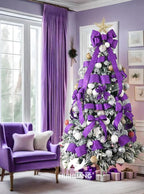 HUIHUANG Purple Wired Christmas Ribbon 4 inch Purple Glitter Wired Ribbon Diamond Mesh Wire Ribbon for X-mas Tree Decorations, Wreaths, Garland, Large Bows Making, Home Decor -10 Yards