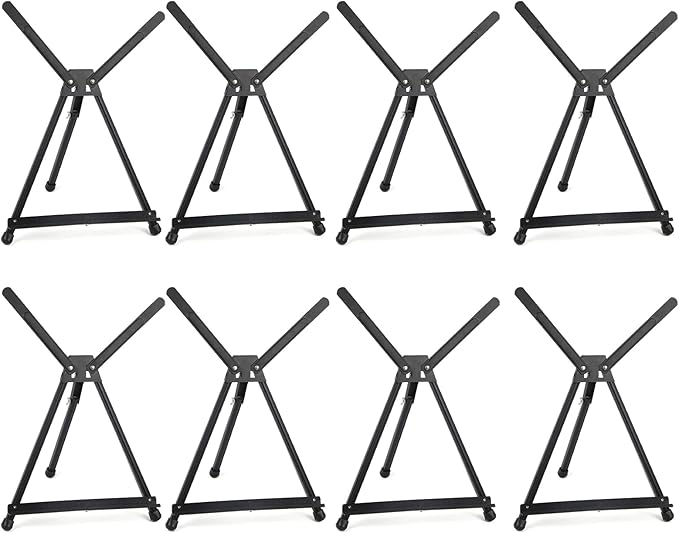 Falling in Art Aluminum 15" to 21" Tabletop Easel Display, Black Tripod with Rubber Feet, Holds Canvas, Paintings, Books, Photos, Signs (8 Pack)